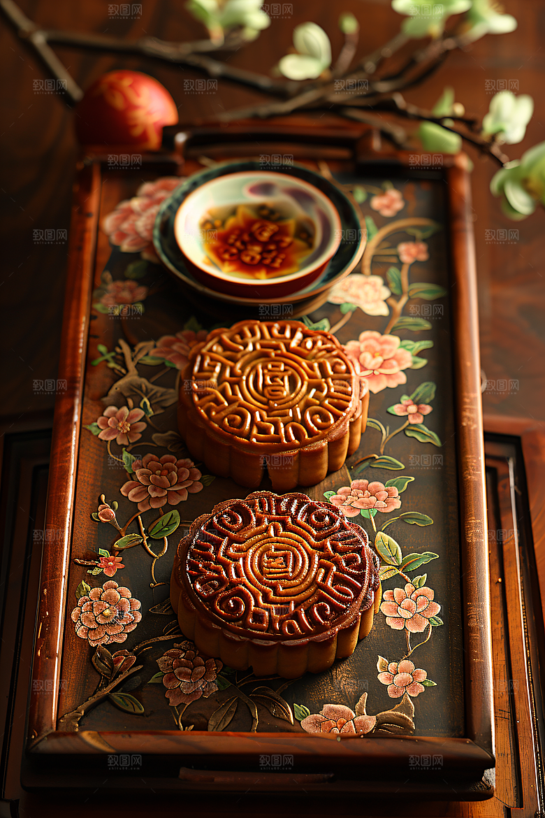 中秋月饼甜点习俗摄影图
