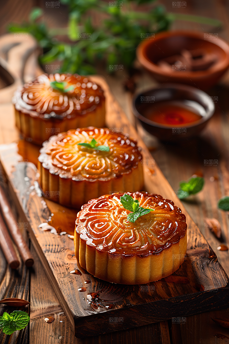 中秋月饼甜点美味摄影图