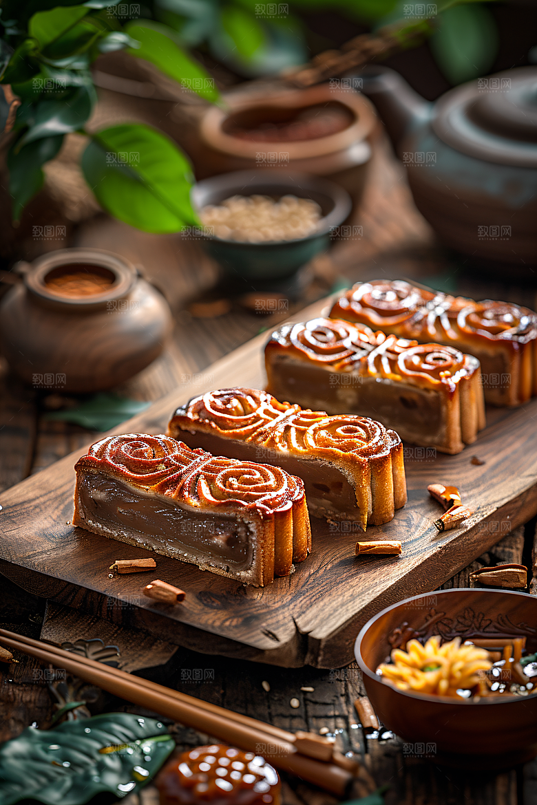 中秋月饼中秋节糕点摄影图