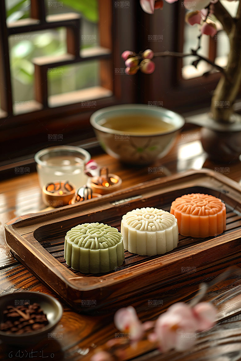 中秋月饼广式月饼美味摄影图