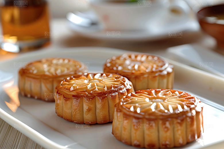 中秋月饼糕点传统美食摄影图