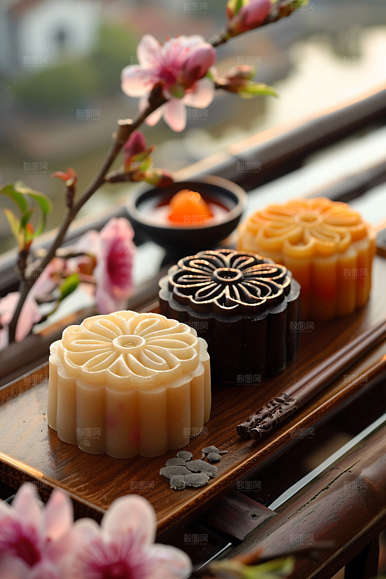 中秋月饼传统节日美食摄影图