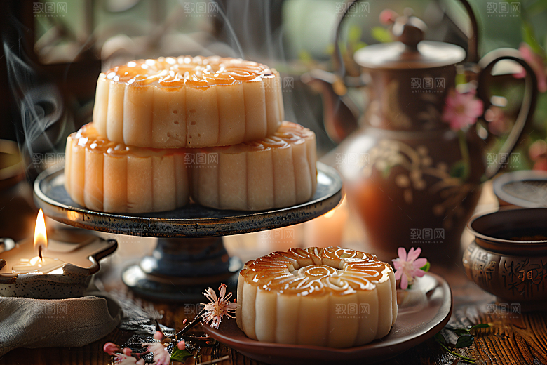 中秋月饼传统美食习俗摄影图