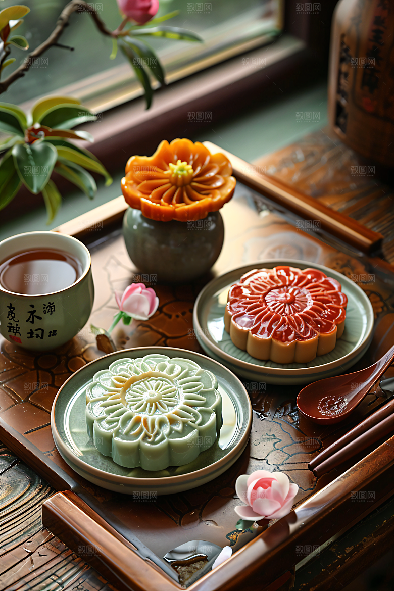 中秋月饼传统美食广式月饼摄影图