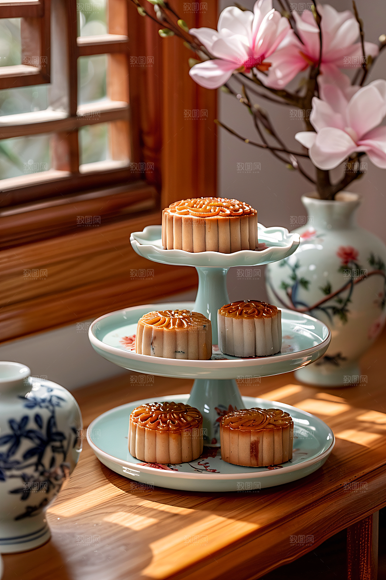 中秋月饼美食甜点摄影图