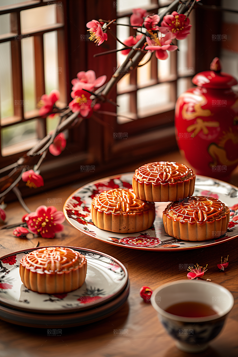 中秋月饼莲蓉月饼美味摄影图