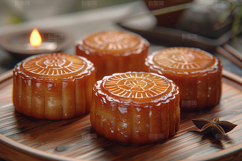 中秋月饼糕点传统美食摄影图