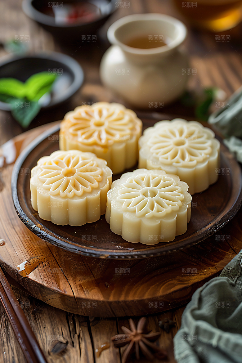 中秋月饼莲蓉月饼美味摄影图