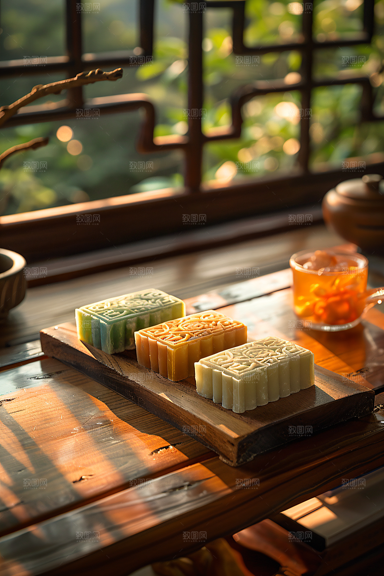 中秋月饼习俗甜点摄影图