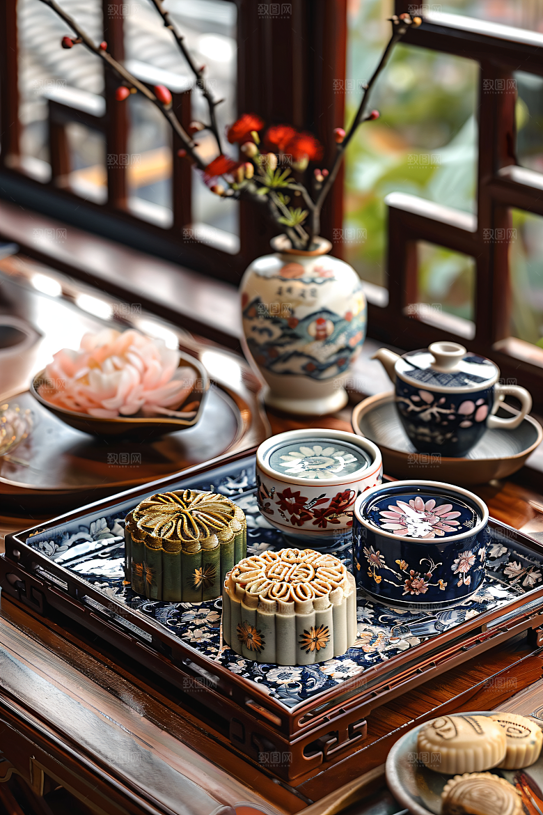 中秋月饼传统节日糕点摄影图