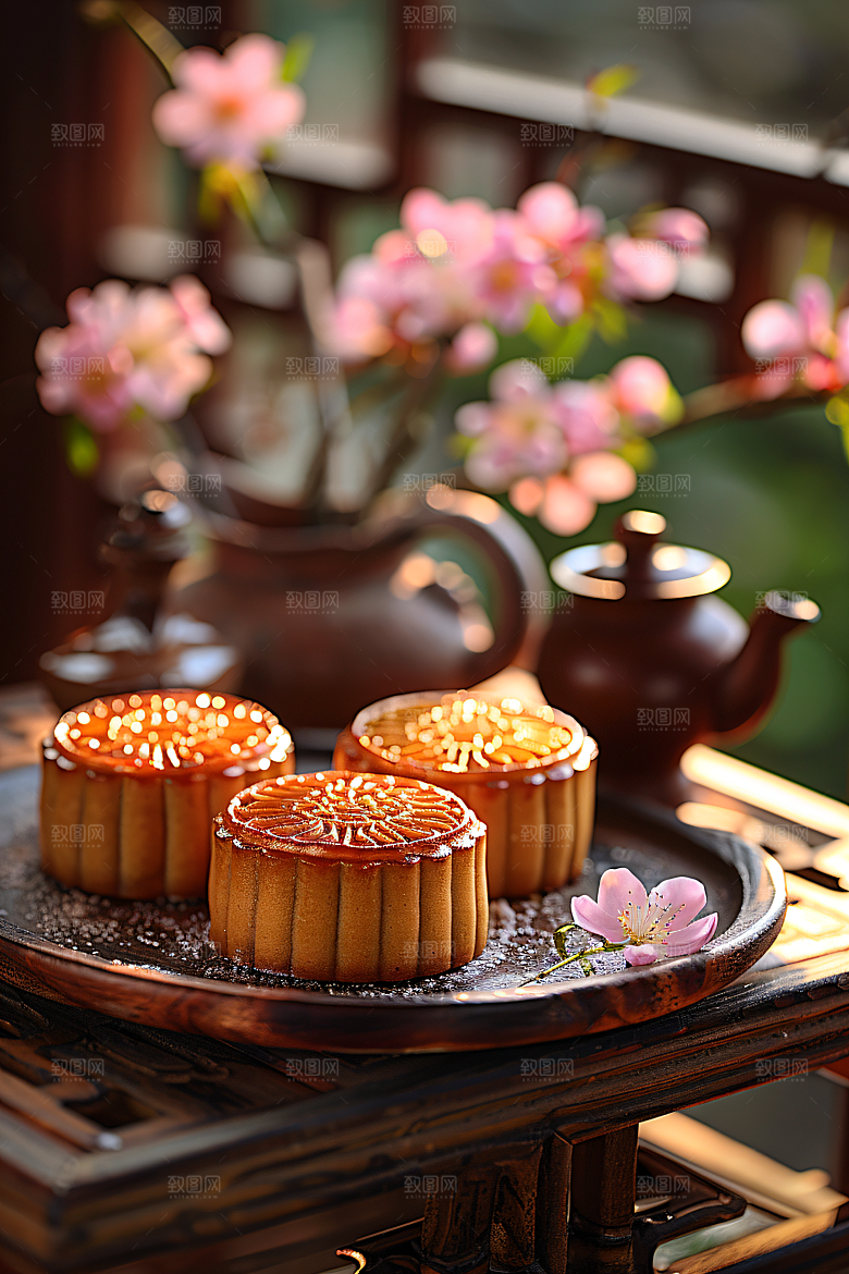中秋月饼习俗莲蓉月饼摄影图