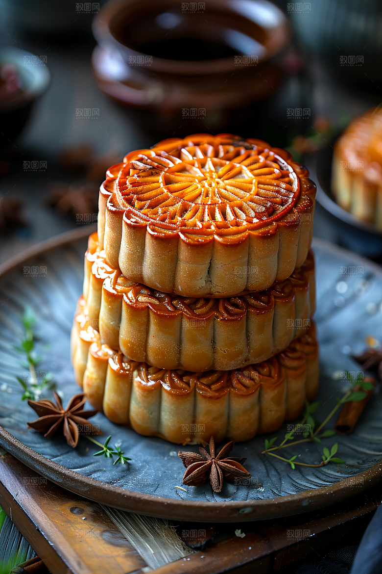 中秋月饼传统节日糕点摄影图