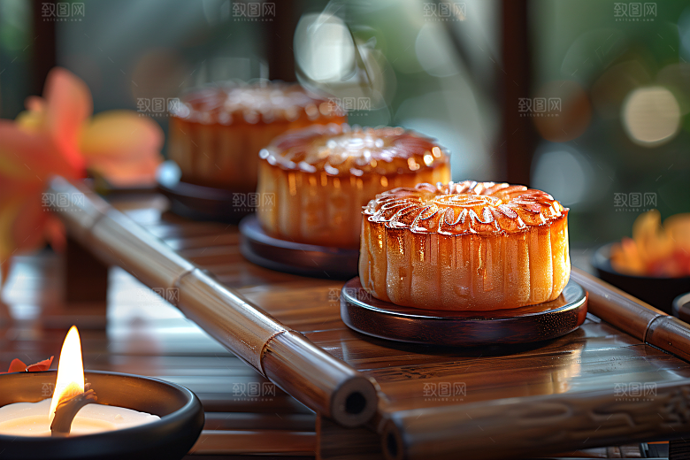 中秋月饼美味甜点摄影图