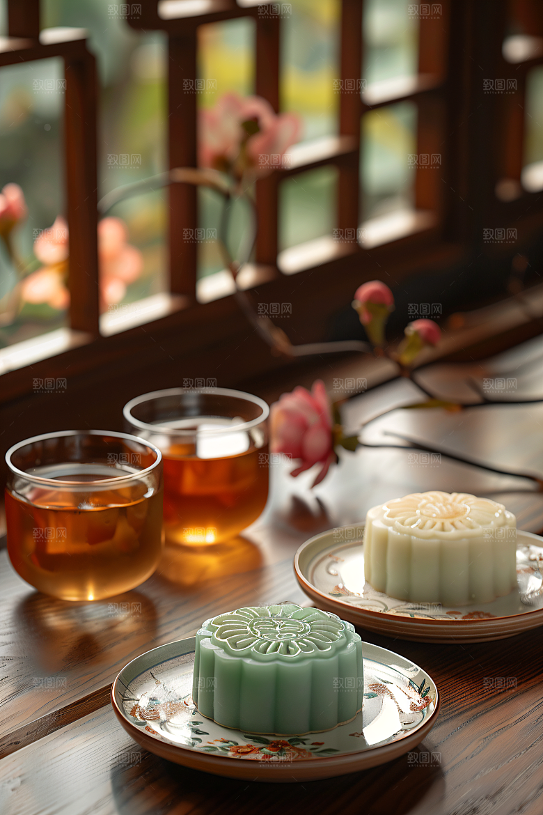 中秋月饼莲蓉月饼高清摄影图