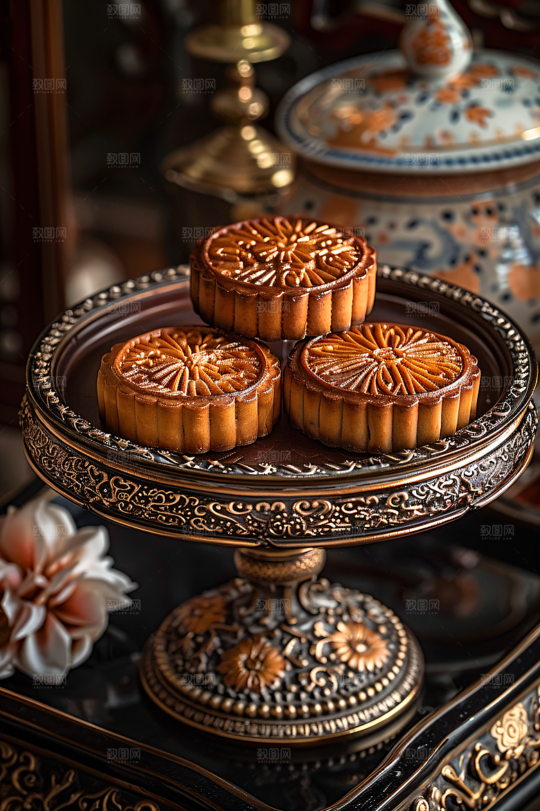 中秋月饼中秋节传统美食摄影图