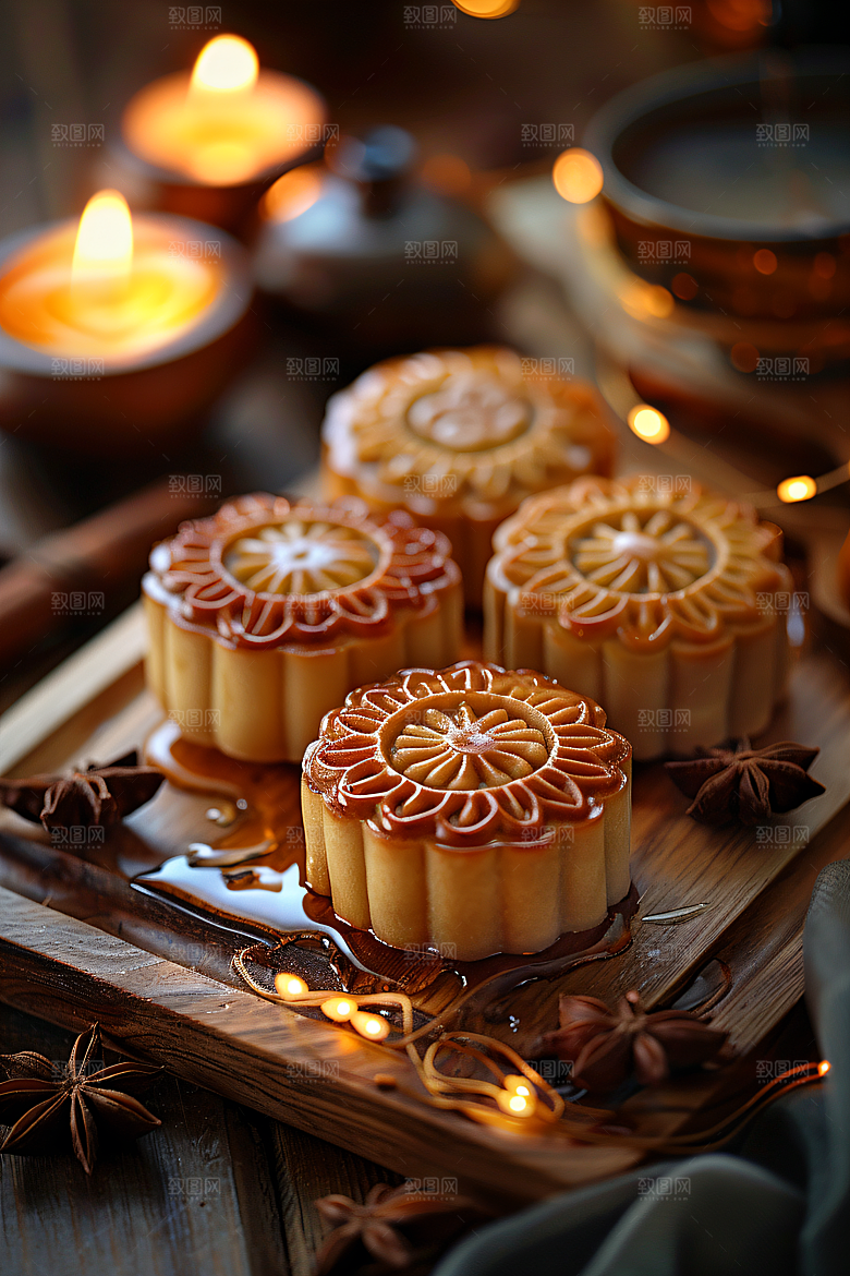 中秋月饼甜点中秋节摄影图