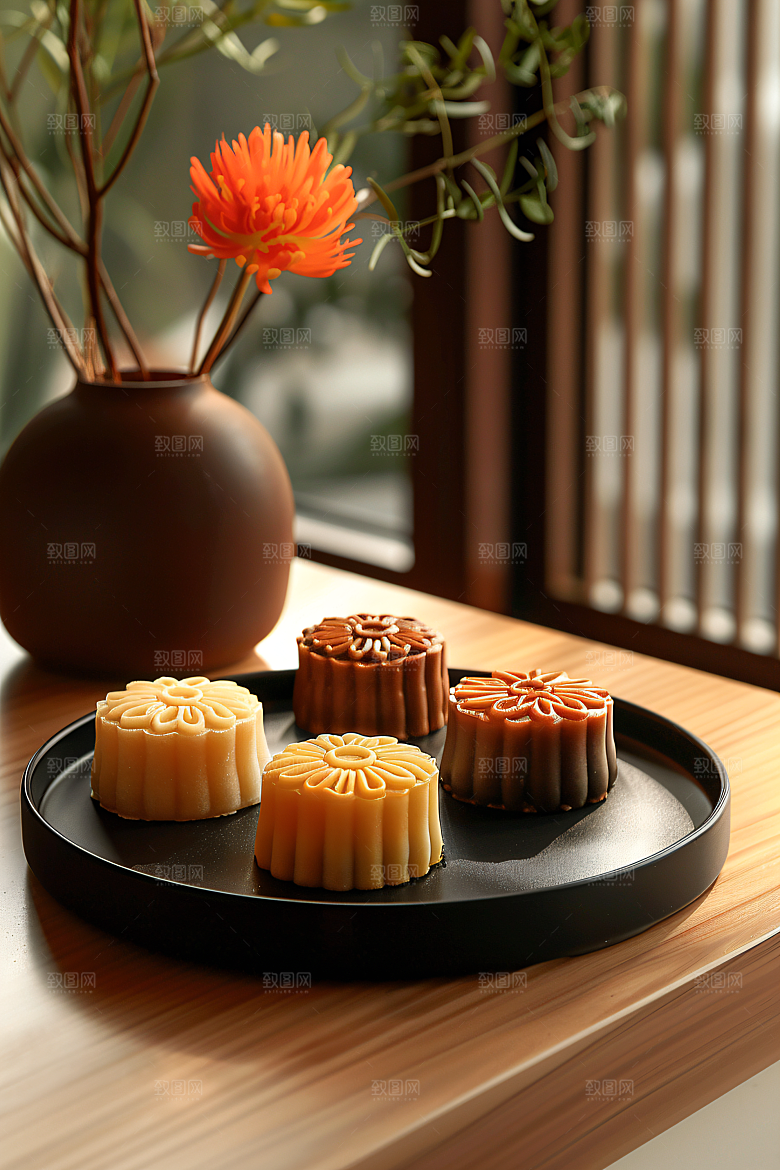 中秋月饼传统美食糕点摄影图