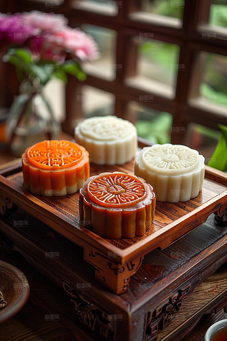 中秋月饼美味甜点摄影图