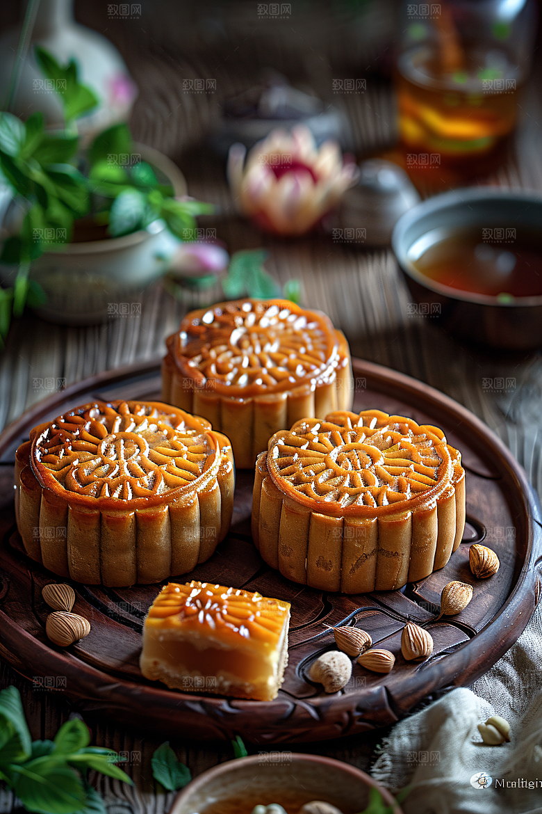 中秋月饼莲蓉月饼甜点摄影图