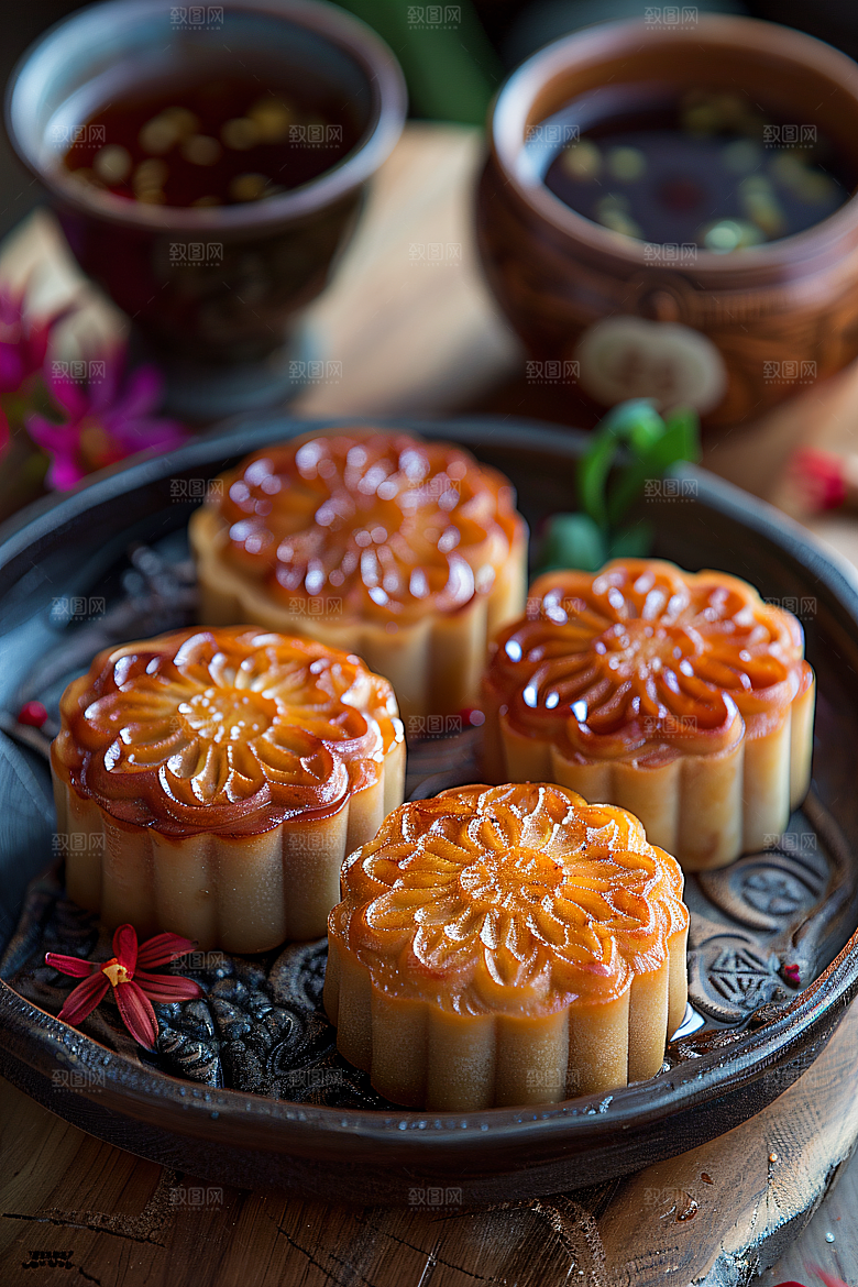 中秋月饼甜点习俗摄影图