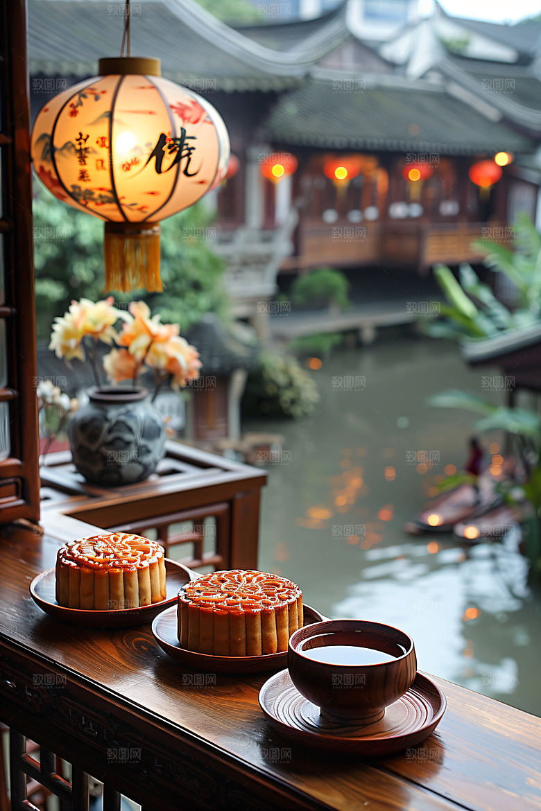 中秋月饼美味中秋节摄影图