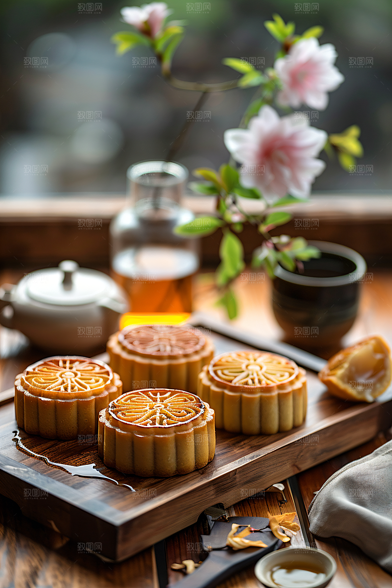 中秋月饼传统节日高清摄影图