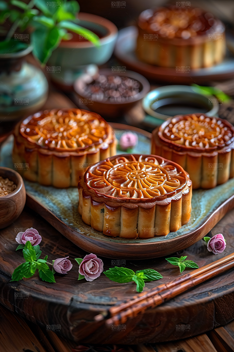 中秋月饼糕点中秋节摄影图