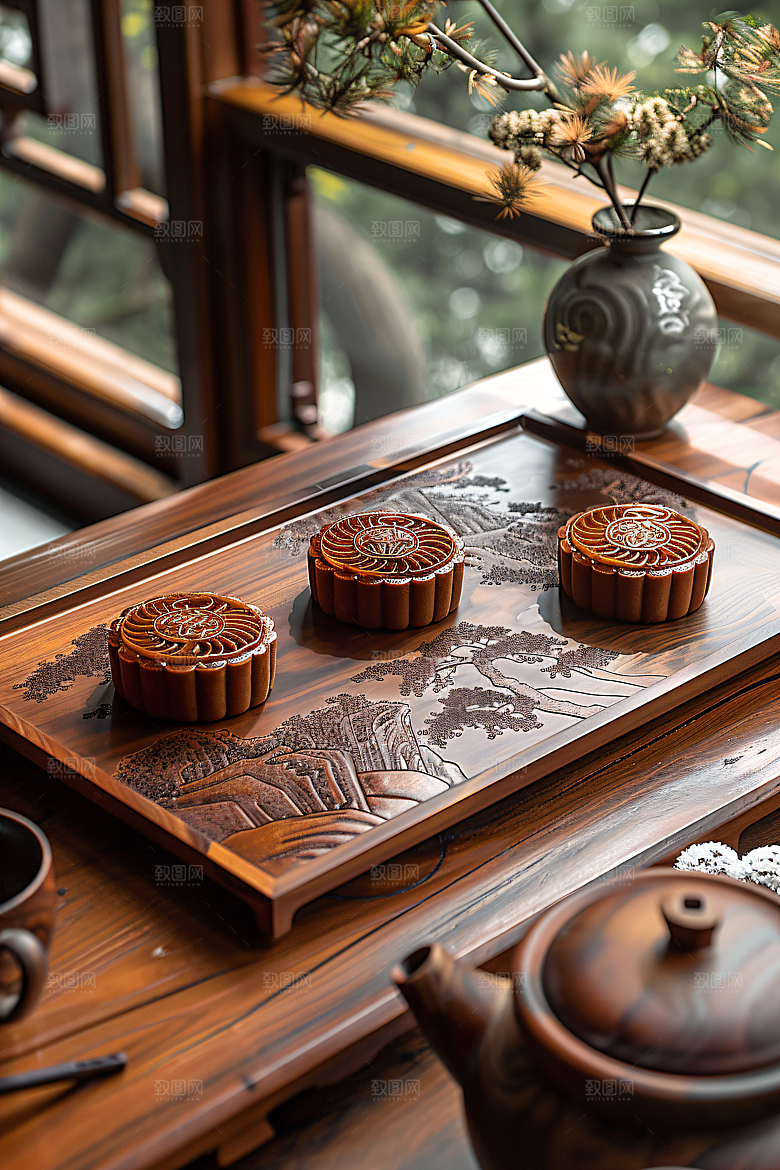 中秋月饼传统节日糕点摄影图