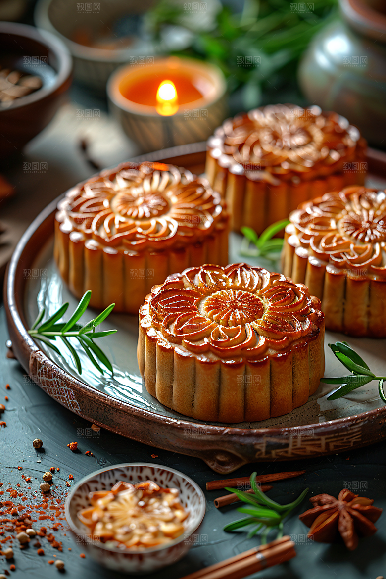 中秋月饼美味糕点摄影图