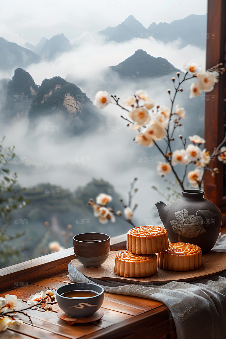 中秋月饼美食习俗摄影图