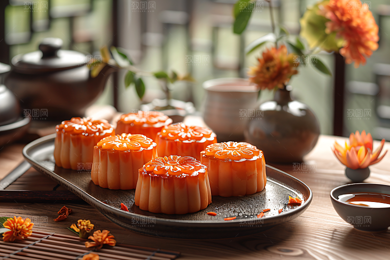 中秋月饼中秋节习俗摄影图