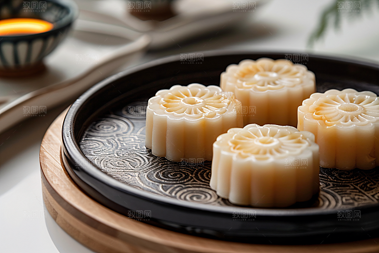 中秋月饼美味甜点摄影图