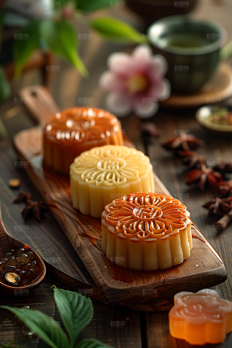 中秋月饼传统美食糕点摄影图