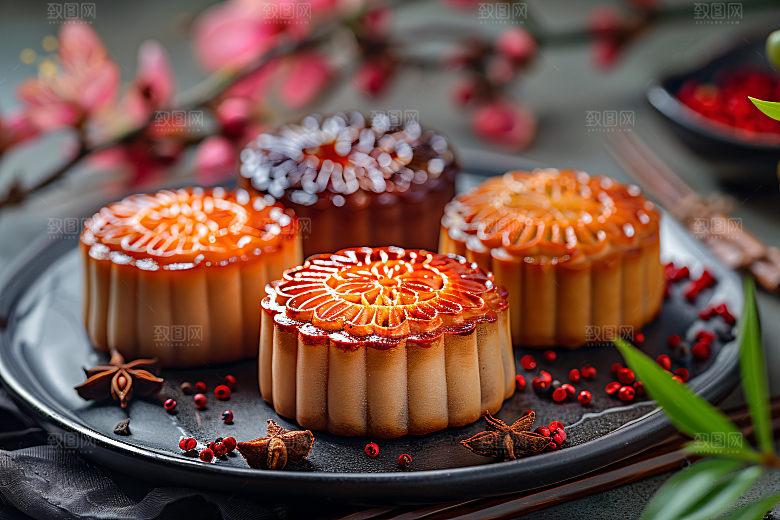 中秋月饼中秋节传统美食摄影图