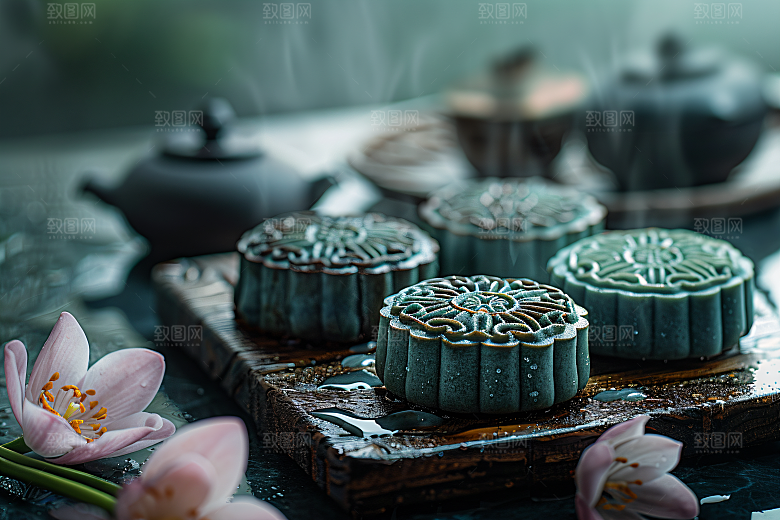 中秋月饼传统美食莲蓉月饼摄影图