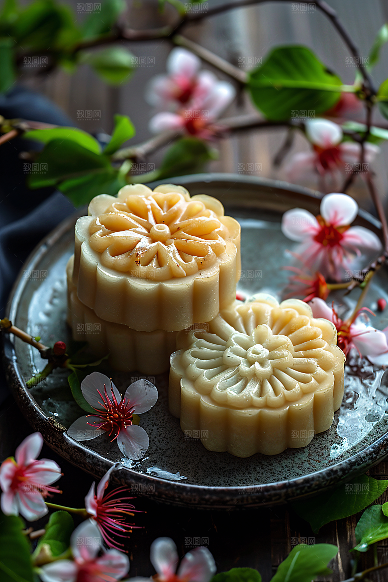 中秋月饼甜点中秋节摄影图