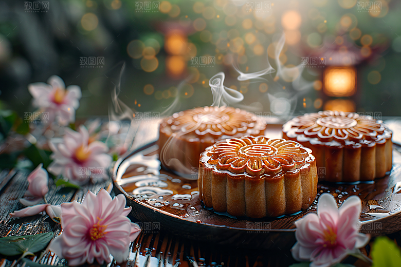 中秋月饼莲蓉月饼糕点摄影图