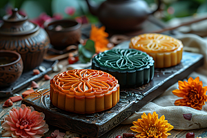 中秋月饼甜点传统节日摄影图