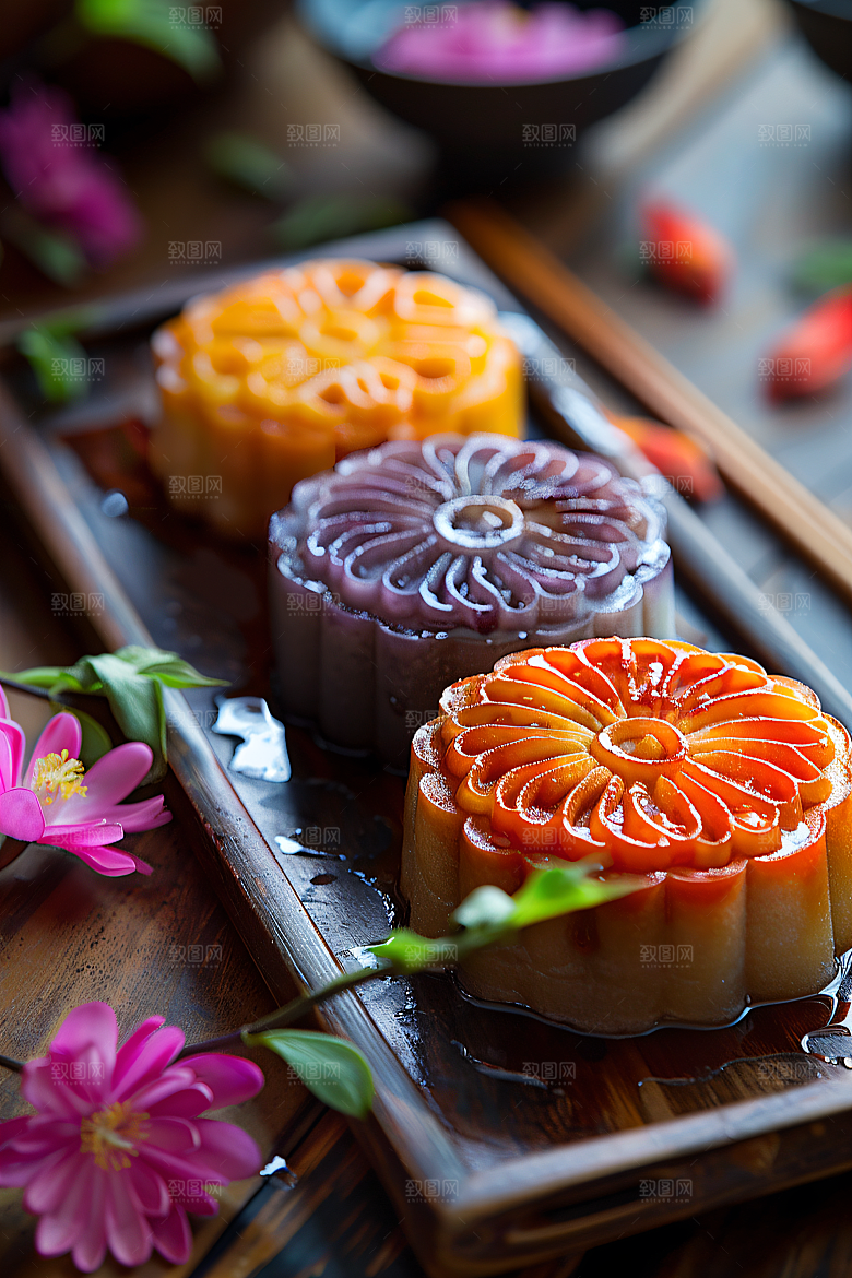 中秋月饼广式月饼甜点摄影图