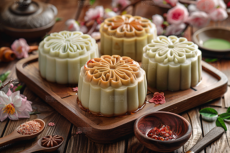 中秋月饼美食中秋节摄影图