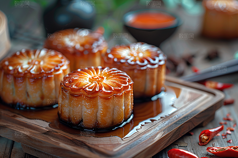 中秋月饼甜点传统美食摄影图