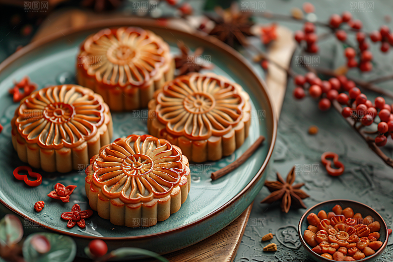 中秋月饼习俗美味摄影图