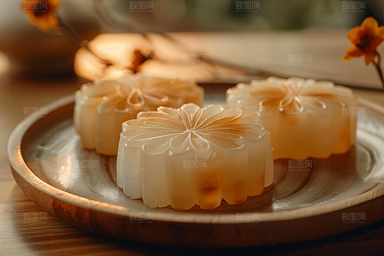 中秋月饼甜点糕点摄影图