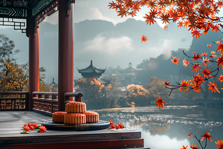 中秋月饼甜点高清摄影图