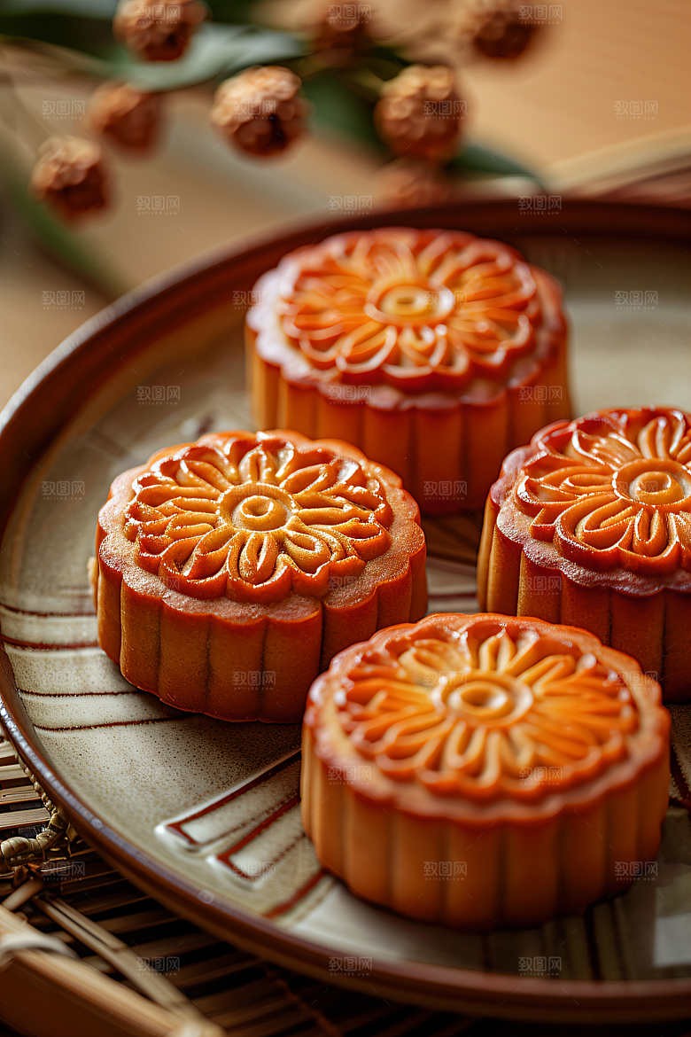 中秋月饼传统美食甜点摄影图