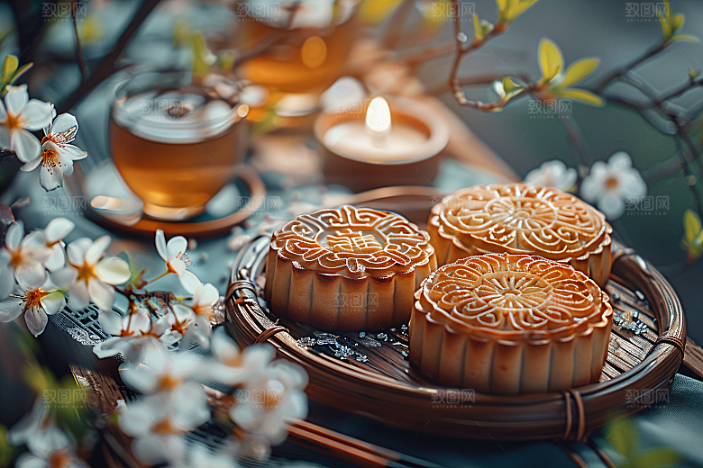 中秋月饼传统美食习俗摄影图