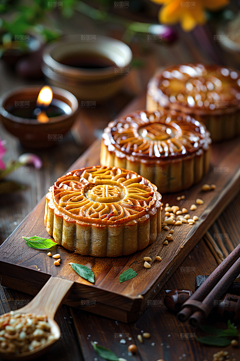 中秋月饼传统美食中秋节摄影图