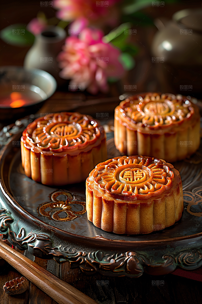 中秋月饼糕点莲蓉月饼摄影图