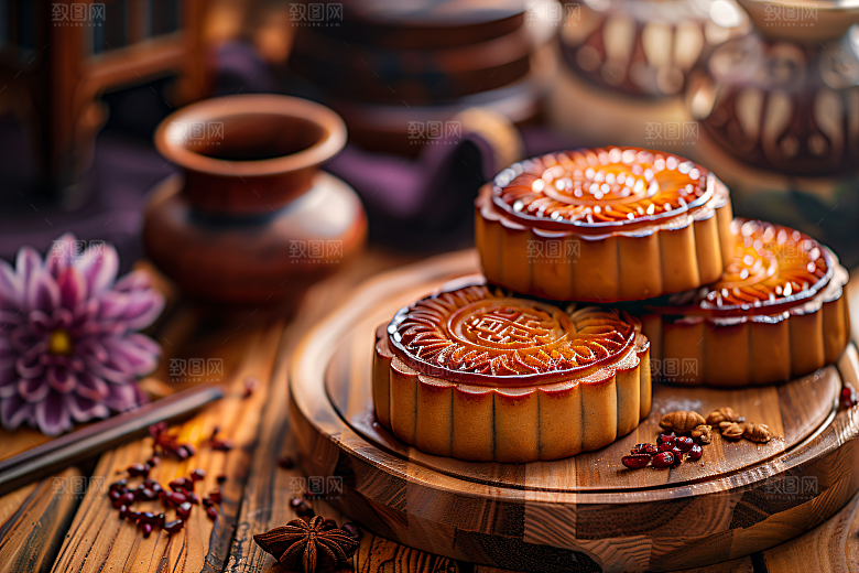 中秋月饼传统美食甜点摄影图