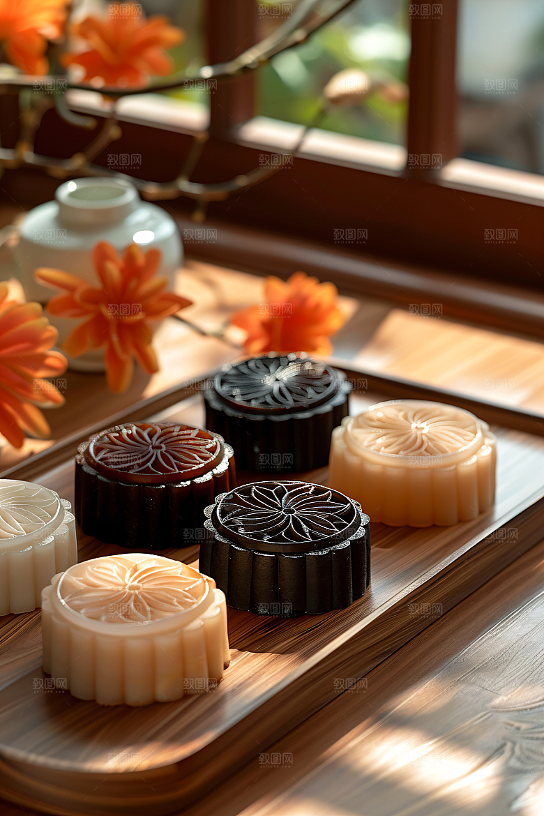 中秋月饼糕点美食摄影图